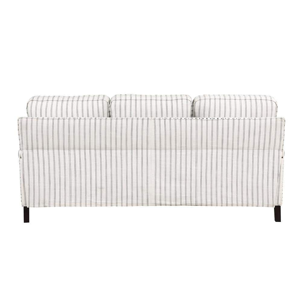 Genevieve 78" Beige and Gray Fabric Sofa with Nailhead Trim