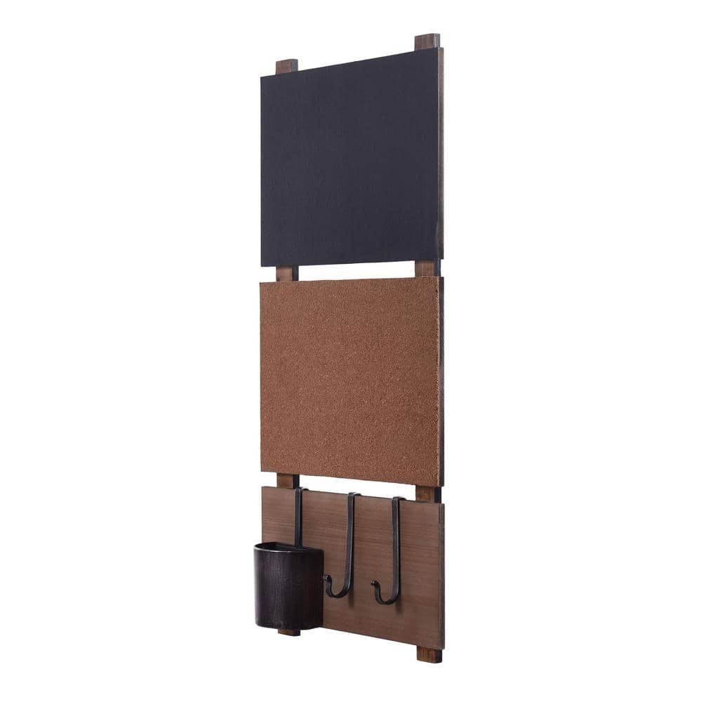 Multi-Functional Wall Memo Board - Chalkboard And Corkboard With Hanging Storage Capabilities - Natural, Black Finish