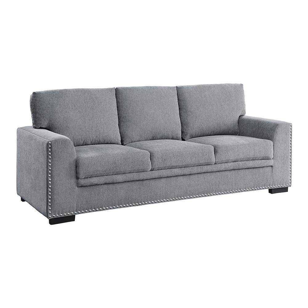 Lexicon Morelia 84" Chenille Fabric Sofa with Nailhead in Dark Gray