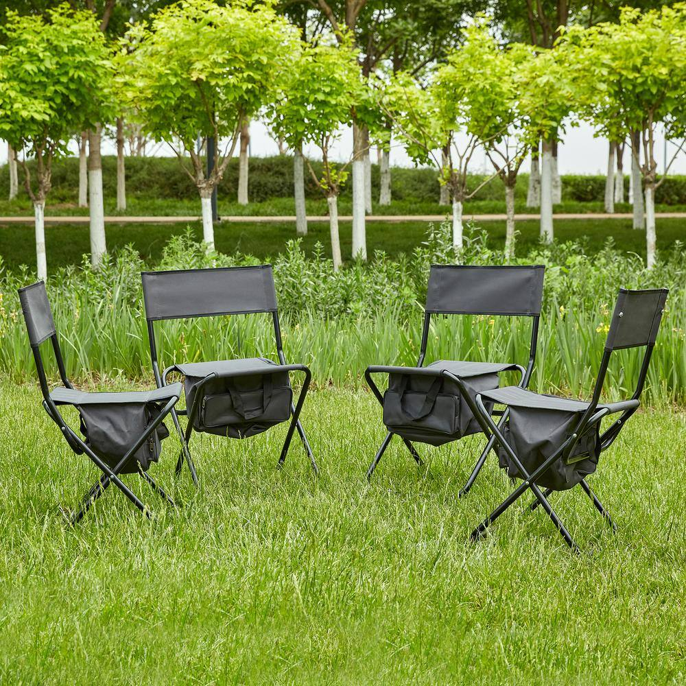 4-Pieces Grey Folding Outdoor Chair with Storage Bag for indoor, Outdoor Camping, Picnics and Fishing