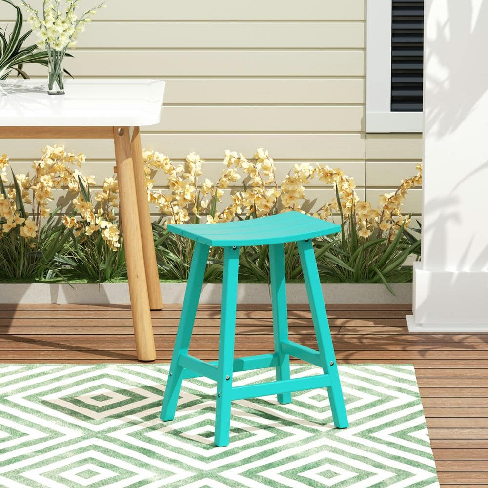 Polytrends  Laguna Hdpe All Weather Outdoor Patio 24" Saddle Seat Counter Stool Turquoise