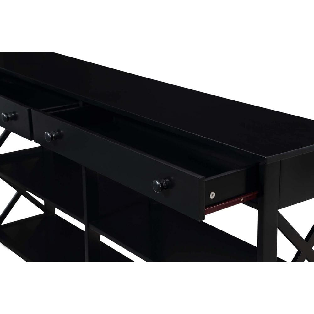 Convenience Concepts Oxford 2 Drawer 60 inch Console Table with Shelves, Black