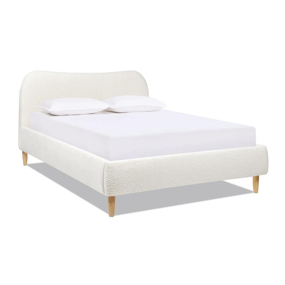 Jennifer Taylor Home Roman Curved Headboard Upholstered Platform Bed, Queen, Ivory White Boucle