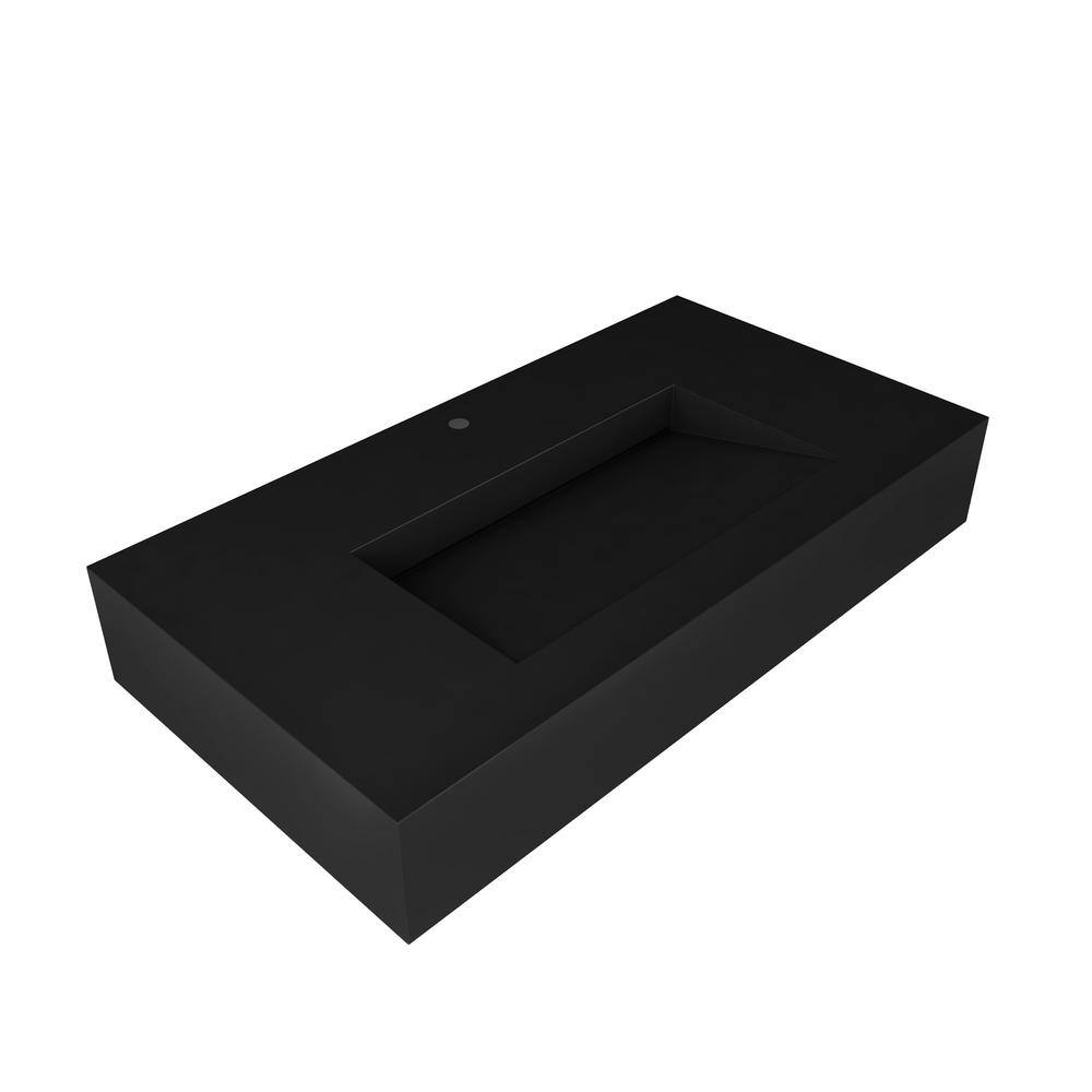 Matte Black Wall-Mount Solid Surface Rectangle Vessel Sink