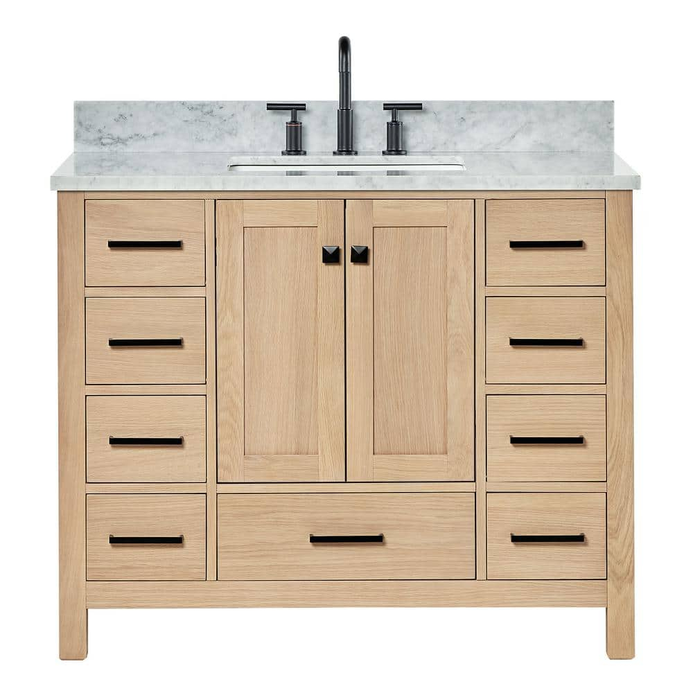 Ariel Cambridge 43 Inch Bathroom Vanity With Italian Carrara Marble Countertop 0.75 inch In Oak