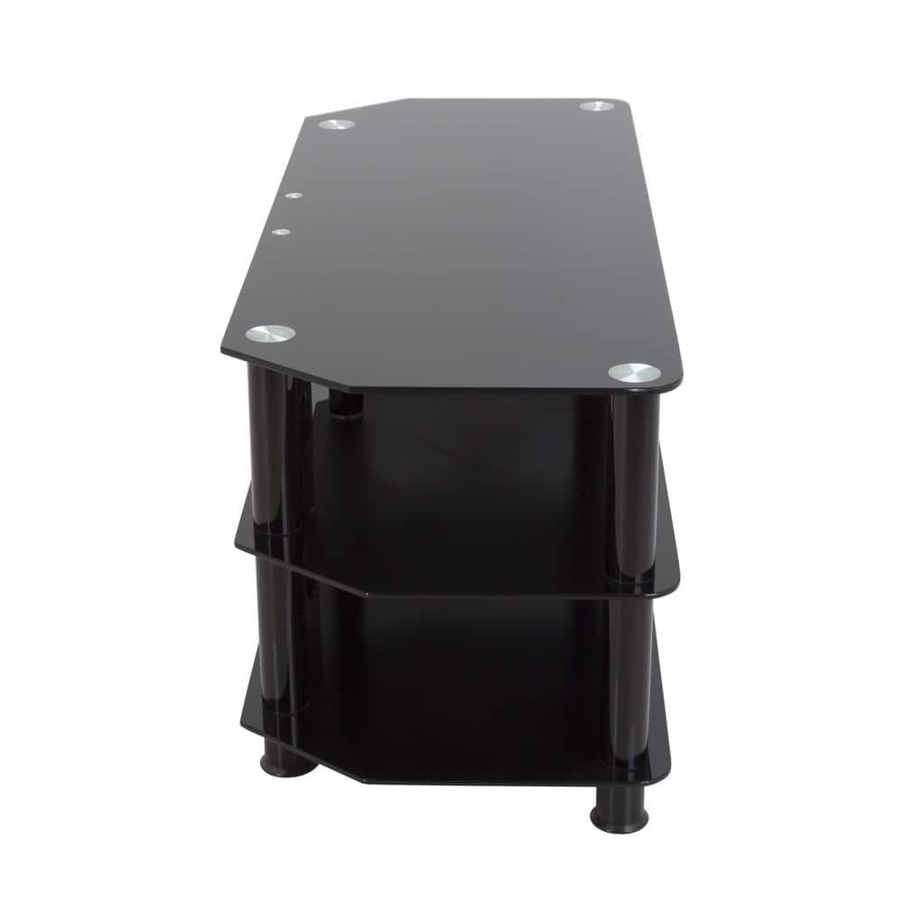 39 in. Black Glass TV Stand Fits TVs Up to 55 in. with Open Storage