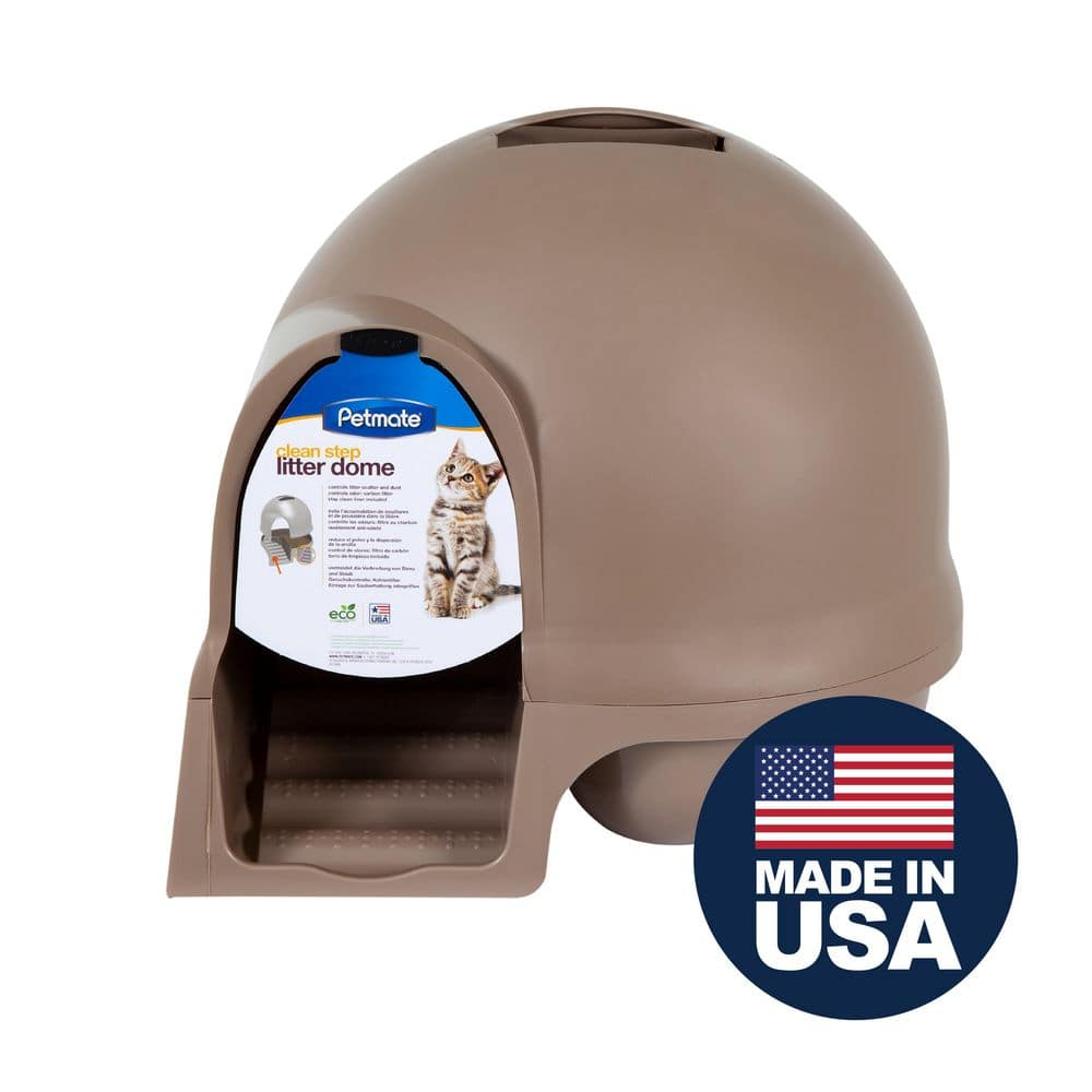 Petmate Booda Dome Clean Step Plastic Enclosed Cat Litter Box with Steps, 95 % Recycled, Titanium