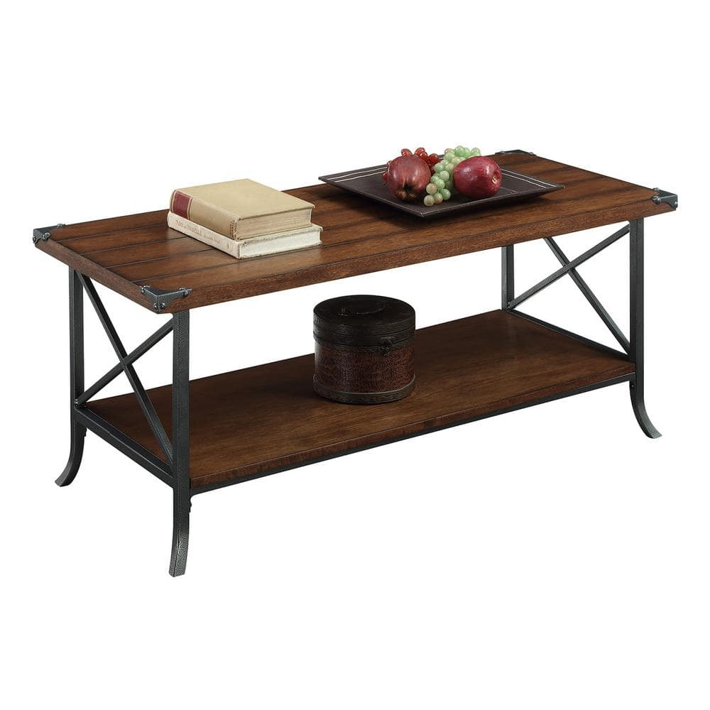 Convenience Concepts Brookline Coffee Table with Shelf, Dark Walnut/Slate Gray