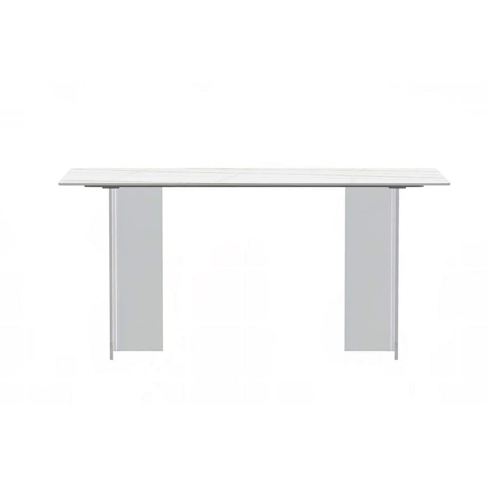 LeisureMod Modern 62” Rectangular Dining Table for 4 to 8 People with Sintered Stone/Glass Top and Acrylic Base Kova Series in White/Gold