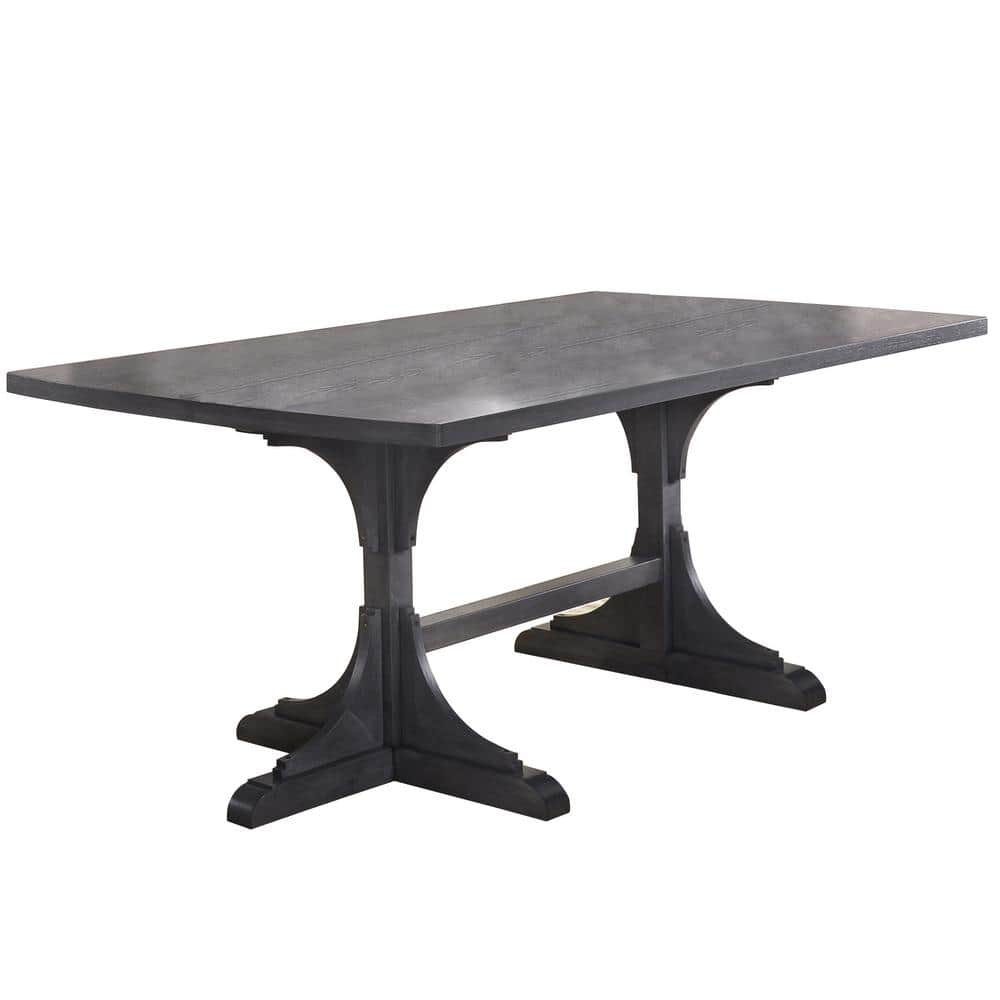 5pc Gray Wood Dining Set with Light Gray Linen Fabric Seats