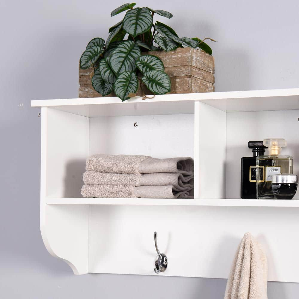 White MDF Wall Mounted Coat Rack with 4 Dual Hooks