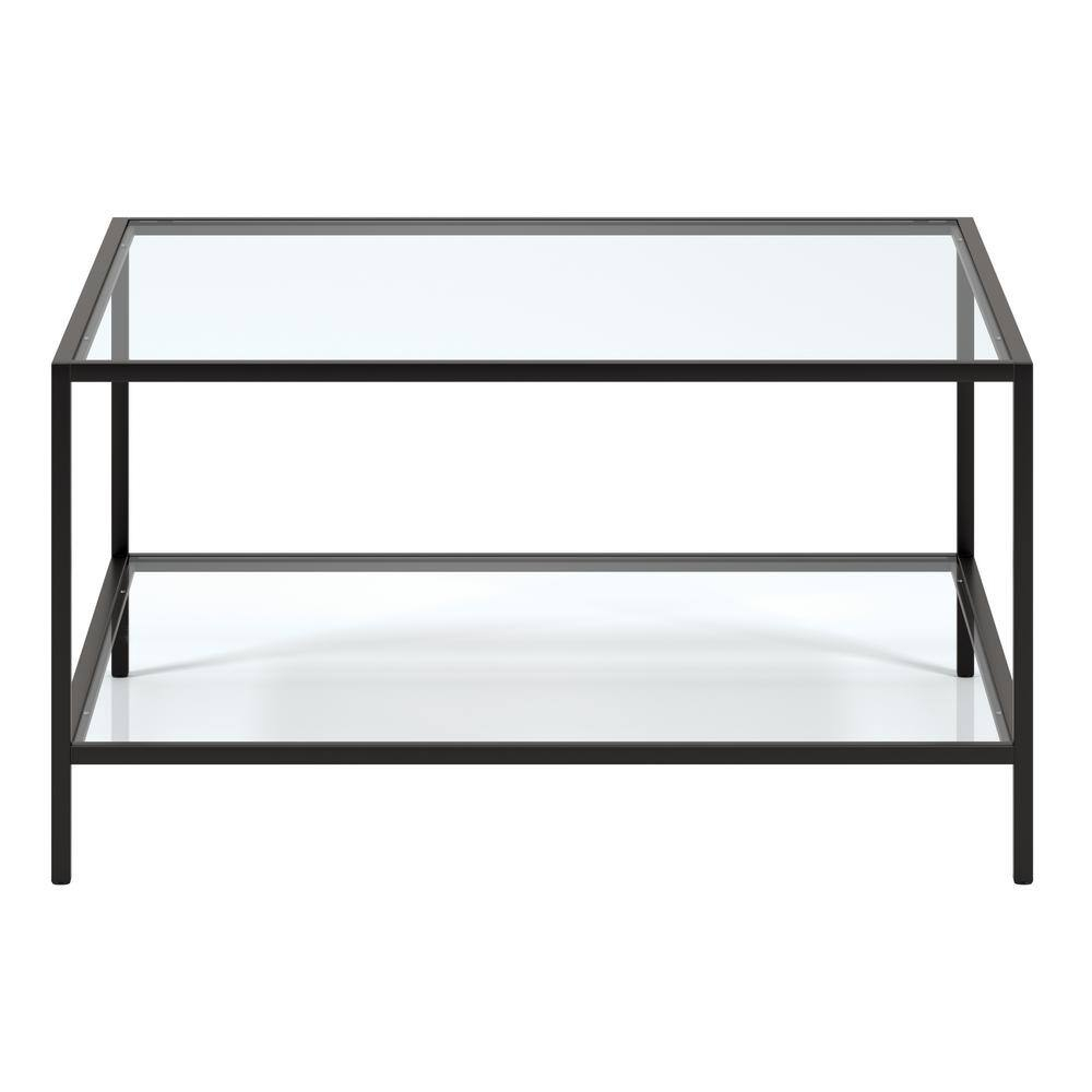Henn&Hart 32" Square Blackened Bronze Coffee Table with Glass Shelf