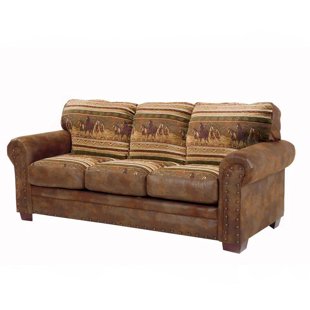 American Furniture Classics Traditional Microfiber Wild Horses Sofa in Brown