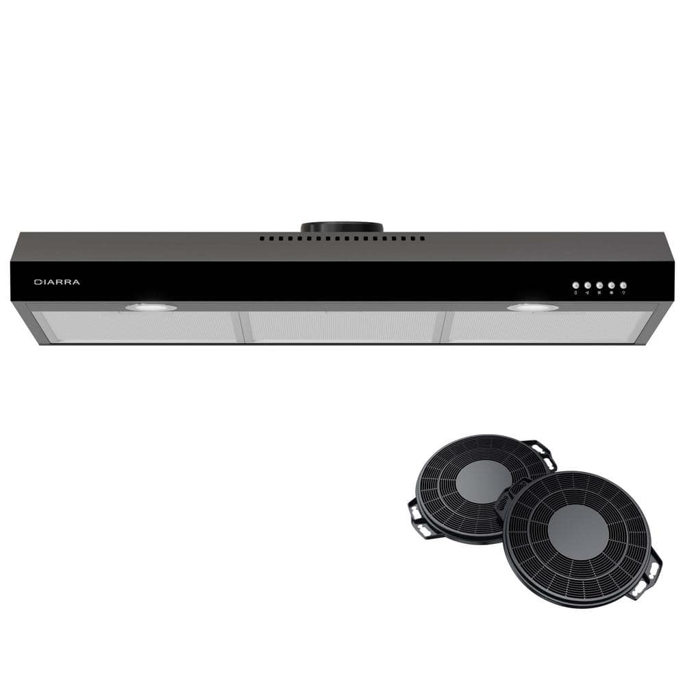 CIARRA Black Range Hood 30 inch Under Cabinet with Ductless Ducted Convertible Slim Kitchen Hood CAB90575