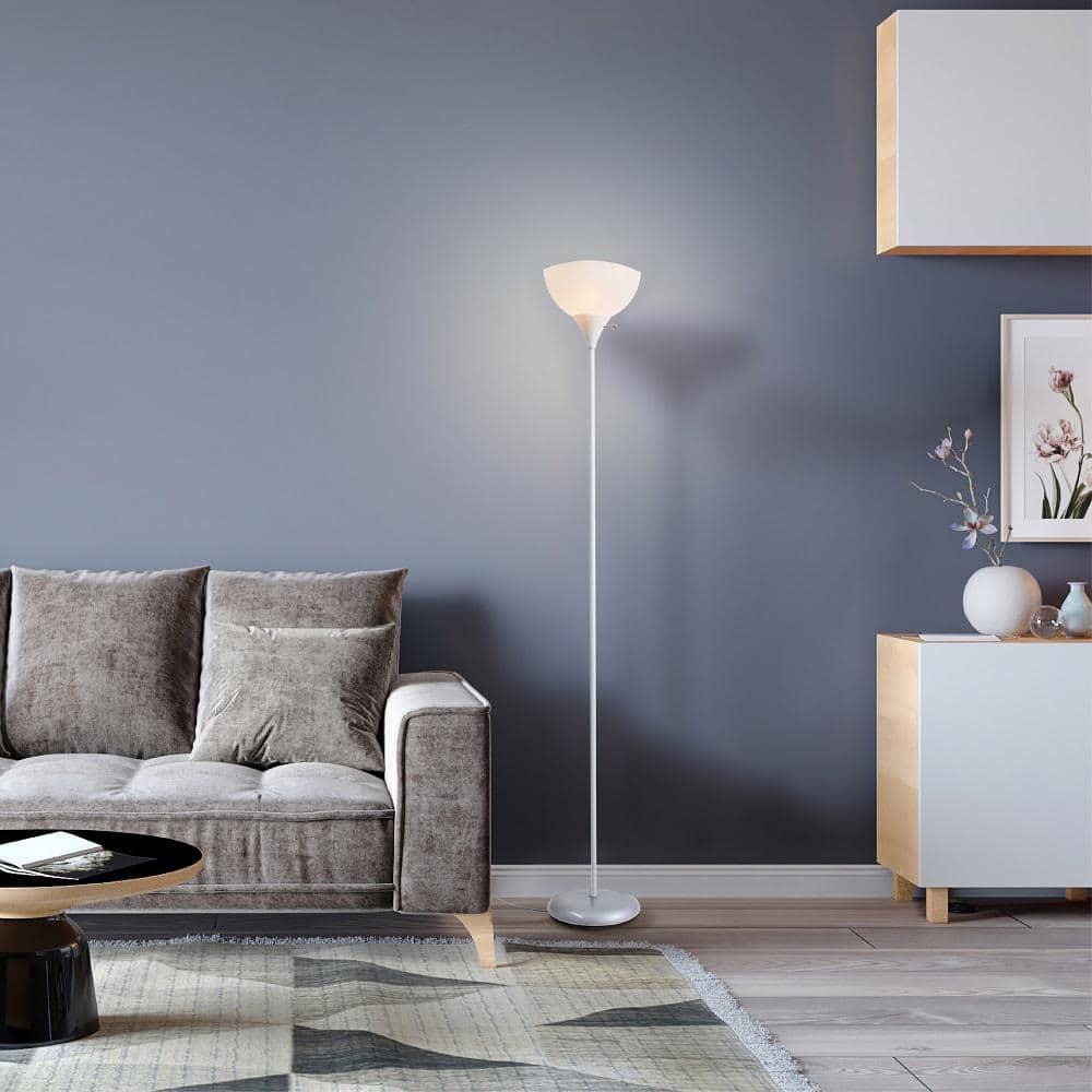 Newhouse Lighting 71” Modern White Energy Efficient Floor Lamp with White Torchiere Shades