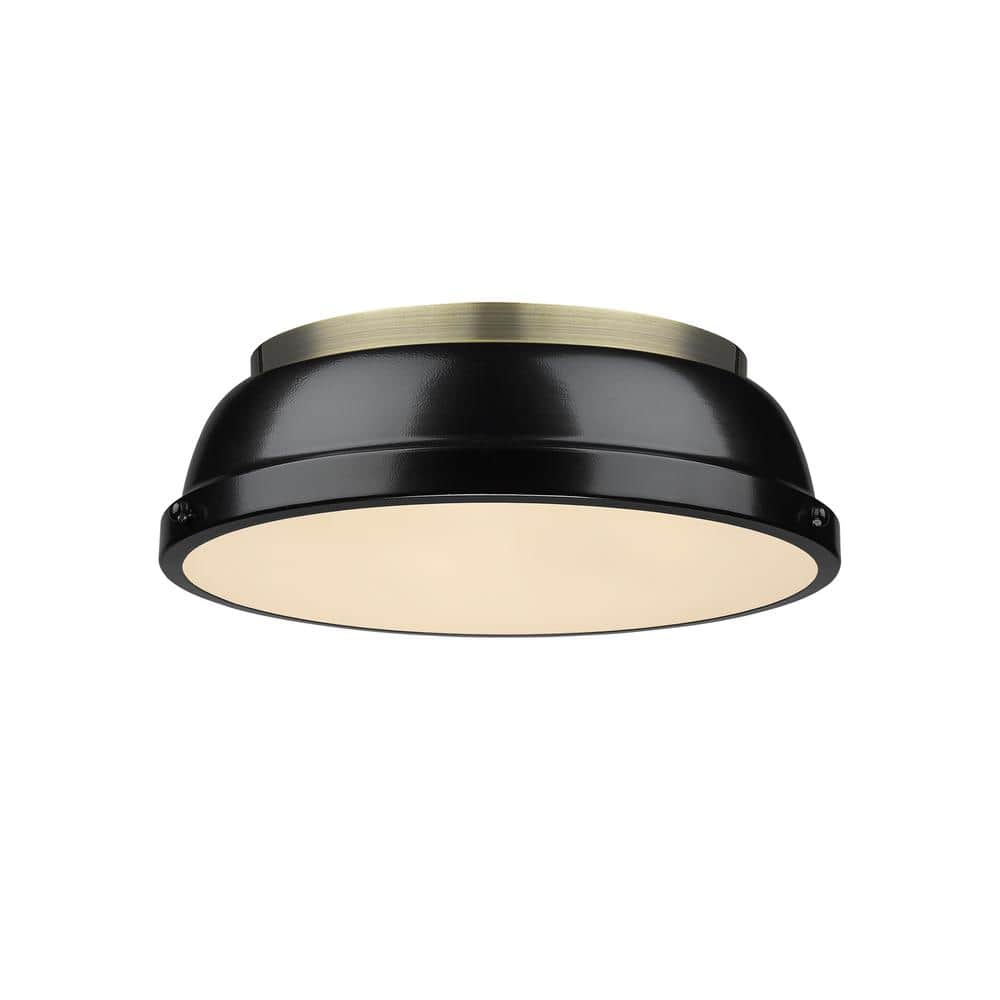 Golden Lighting Duncan 2-Light Flush Mount in Aged Brass with Black