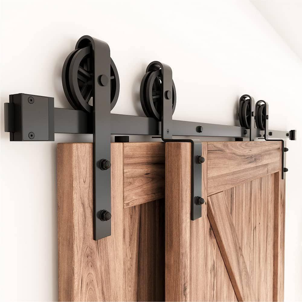 Black Wall Mount Barn Door Hardware Kit, 156 in. Track