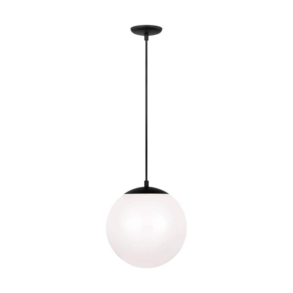Midnight Black Globe Pendant Lamp with White Glass Shade
