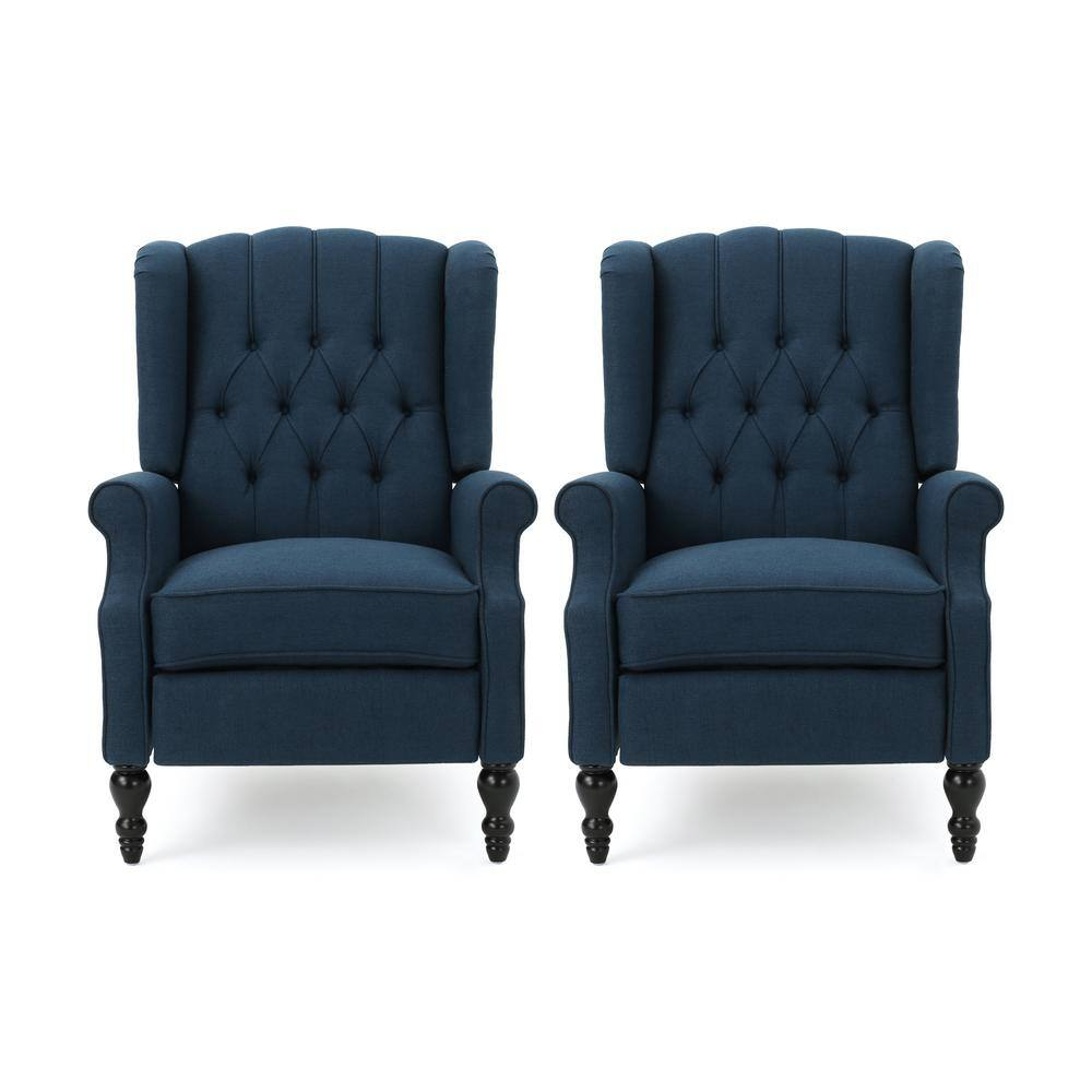 Noble House Walter Fabric Pushback Recliner, Set of 2, Blue