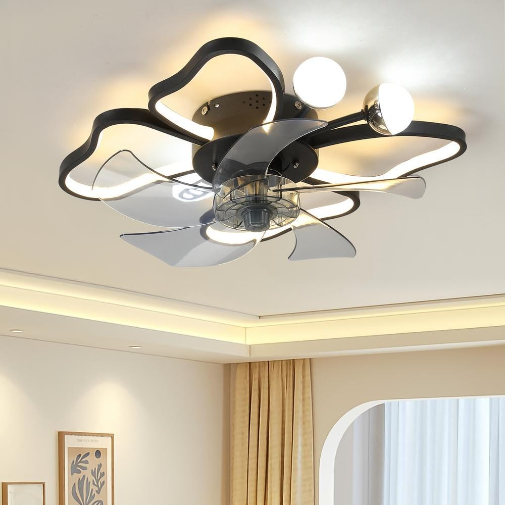 Canddidliike Ceiling Fan with Lights Remote Control, Butterfly Shape Flush Mount Bladeless Ceiling Fan for Kitchen Bedroom Living Room, Black