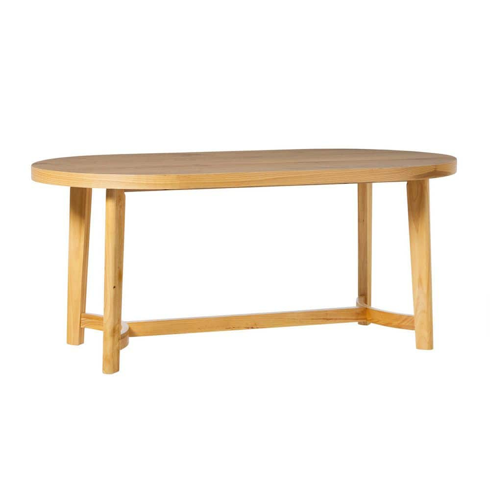 Walker Edison Modern Farmhouse Rustic Solid Oak Wood Oval Dining Table for 6 - White Oak