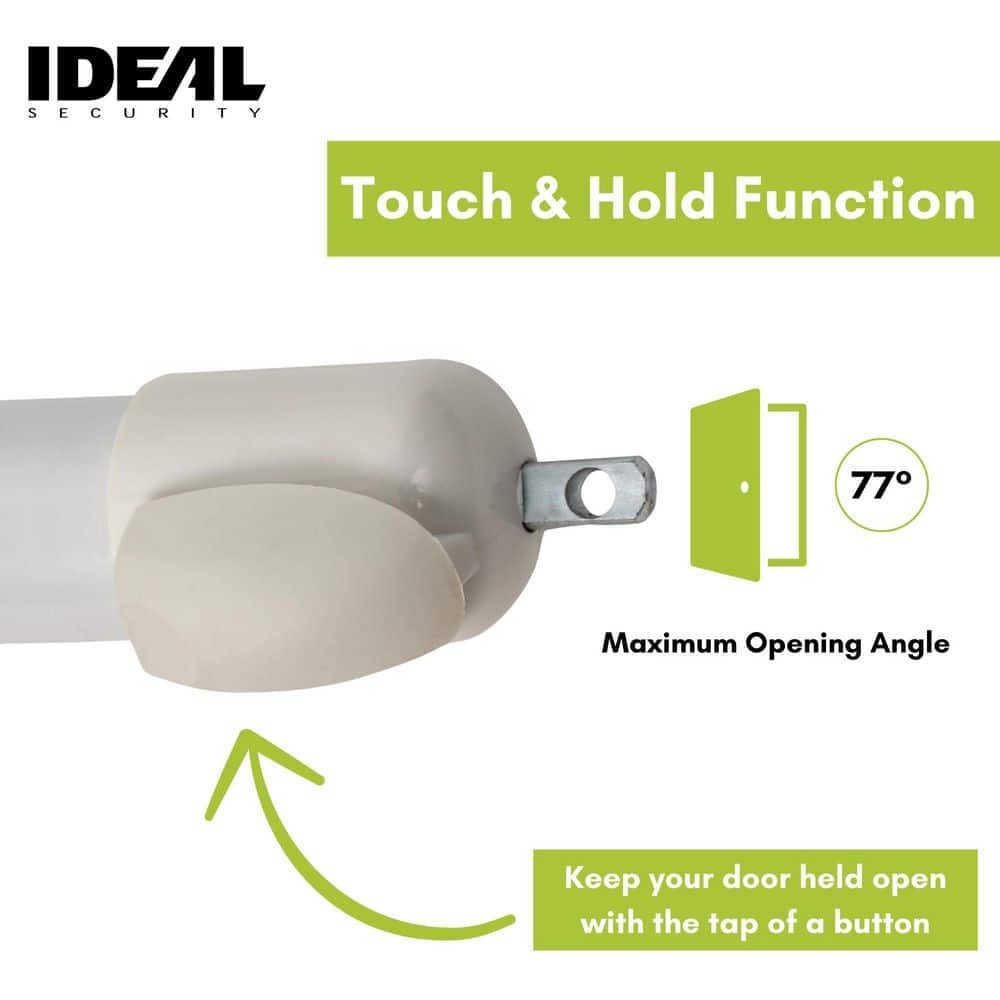 Ideal Security 9600 Standard Pneumatic Touch-N-Hold Storm and Screen Door Closer for Wood, Aluminum, and Vinyl Doors, Silent and Smooth Closing, 11.5", White