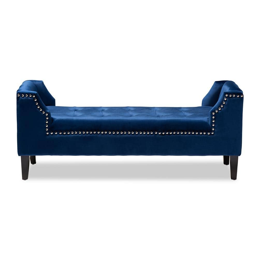 Perret Modern and Contemporary Royal Blue Velvet Fabric Upholstered Espresso Finished Wood Bench