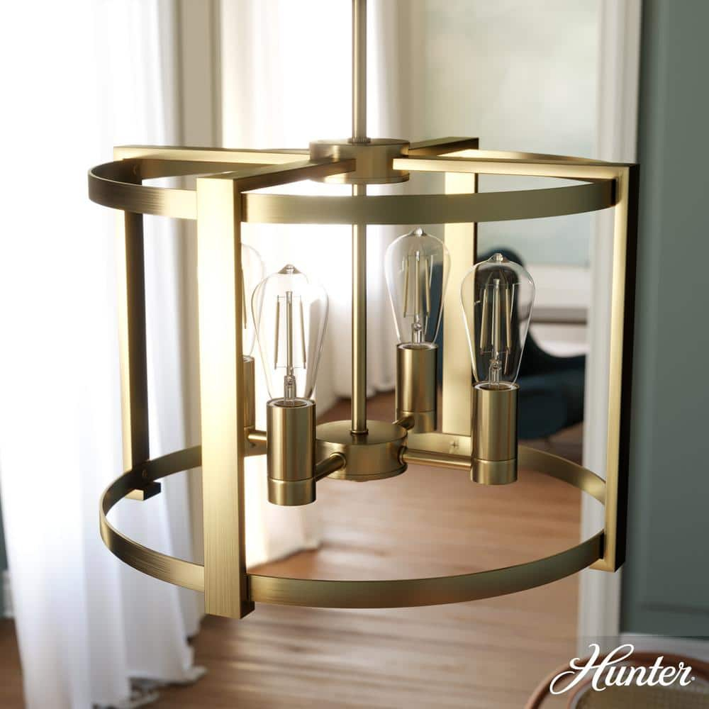 Hunter - Astwood 4-light Alturas Gold, Medium Size Chandelier, Dimmable, Caged Style, Drum Shaped, for Bedrooms, Kitchens, Dining, Living Rooms - 19958