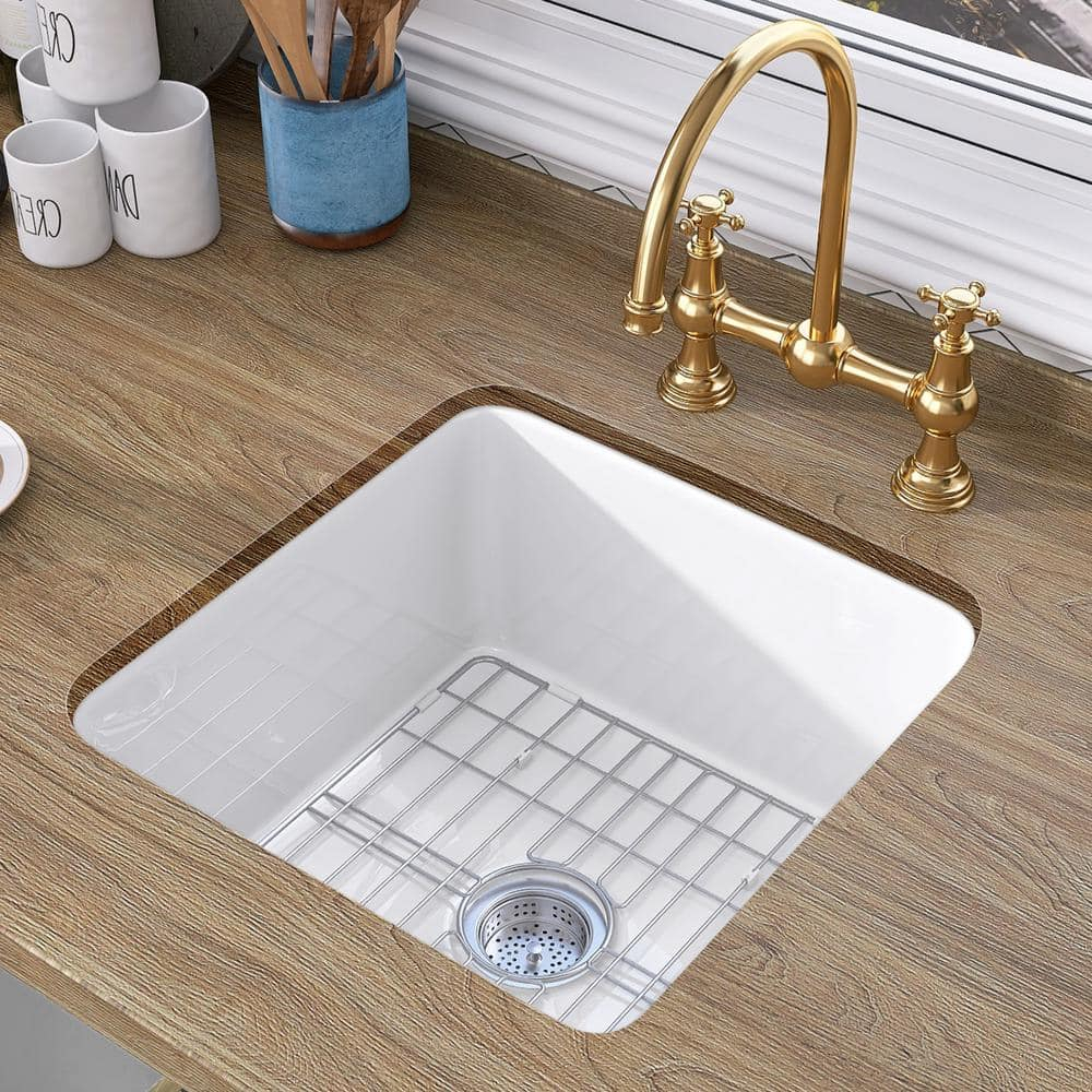 18 Inch Glossy White Fireclay Single Bowl Bar Sink