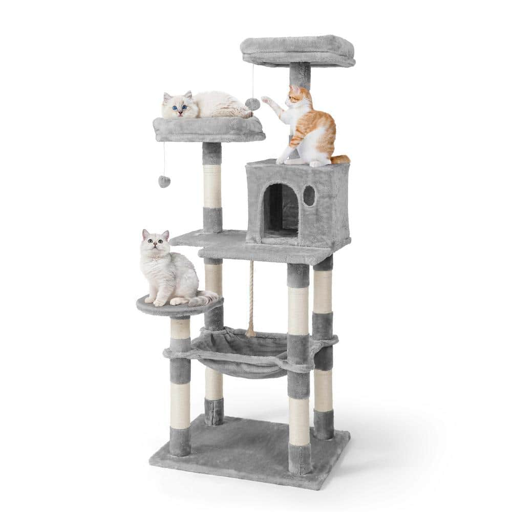 CAPHAUS Tall Cat Tree for Indoor Cats, Modern Cute 58-Inch Cat Climbing Play Tower with Top Perch for Large Cats Kittens, Multi-Level Cat Activity Tree w Scratching Posts, Hammock, Cat Cave Condo