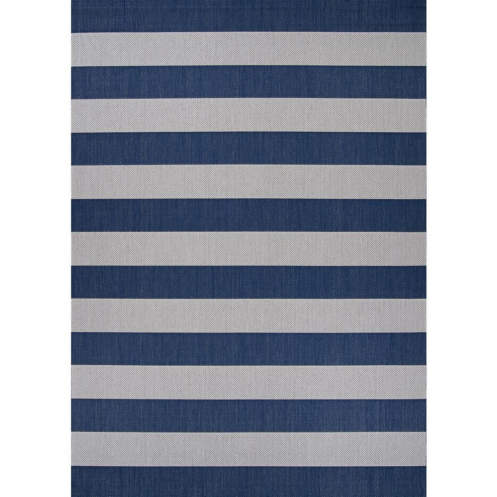 Couristan Afuera Yacht Club 3'11" x 5'7" Midnight Blue and Ivory Stripe Outdoor Rectangle Rug