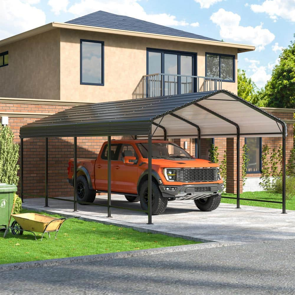 Carport 12x20 FT Metal Carport with Enhanced Base Outdoor Heavy Duty Garage Galvanized Car Shelter for Pickup, Boat, Car and Tractors