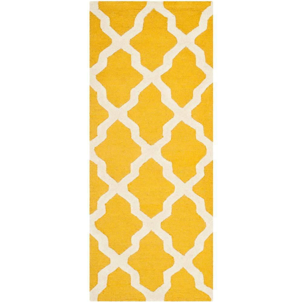 SAFAVIEH Cambridge Liam Geometric Wool Runner Rug, Gold/Ivory, 2'6" x 6'