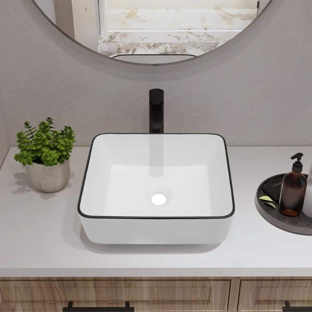 19 x 15 White Ceramic Rectangular Vessel Bathroom Sink