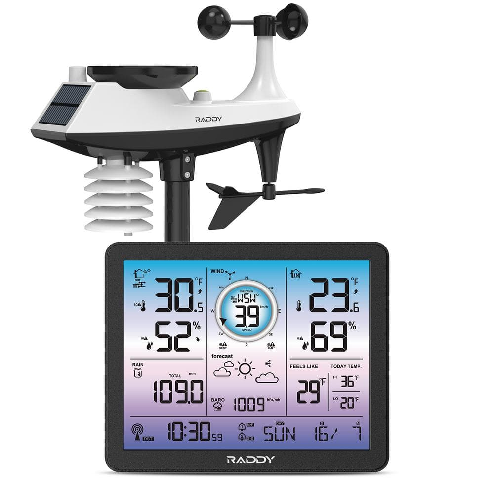 Raddy VP7 Weather Station | Wireless Indoor Outdoor Thermometer | 7.4'' Digital Color Display with Atomic Weather Clock | Temperature Humidity Monitor with Weather Forecast and Barometric Pressure