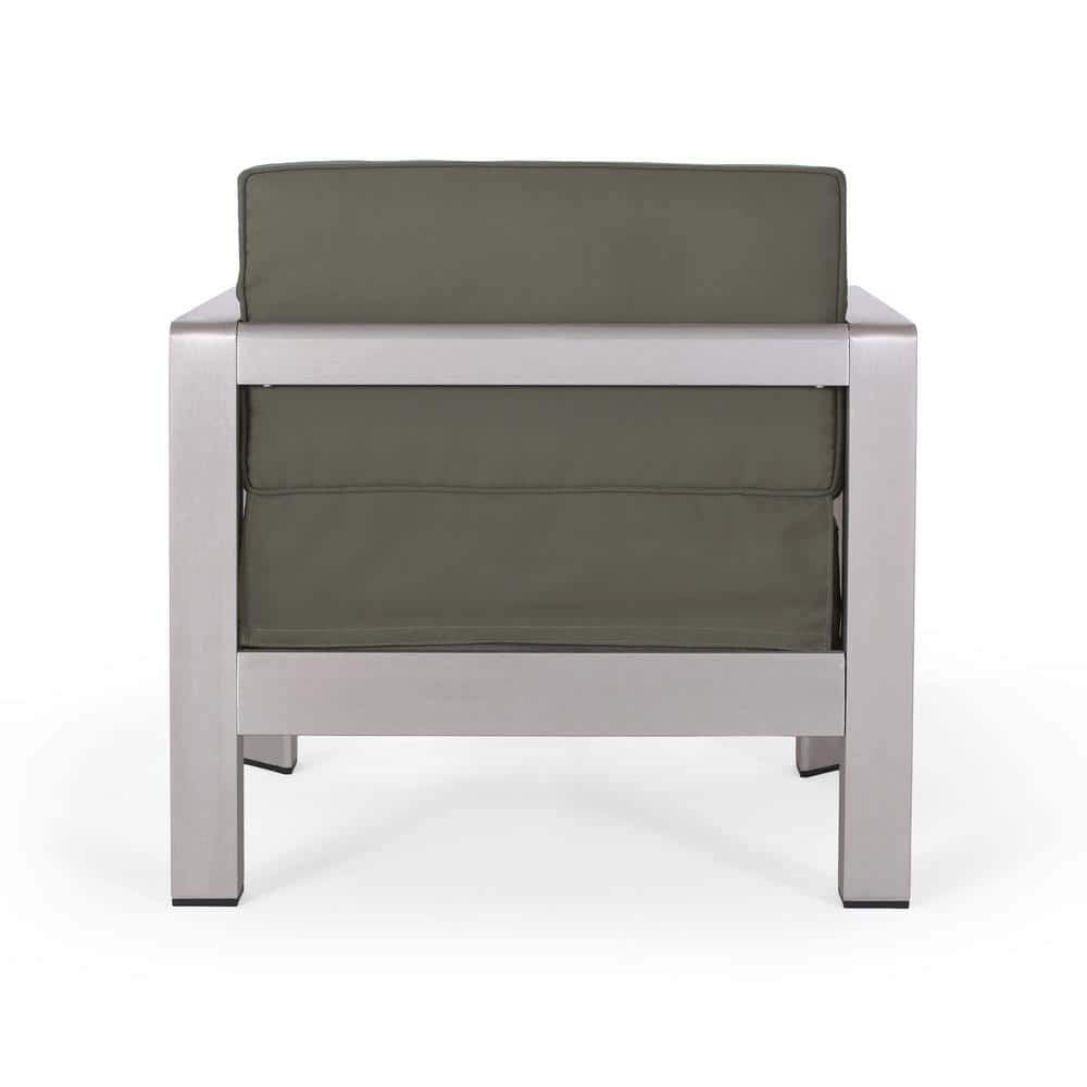 Darius Outdoor Aluminum Club Chairs, Set of 2, Sliver, Gray
