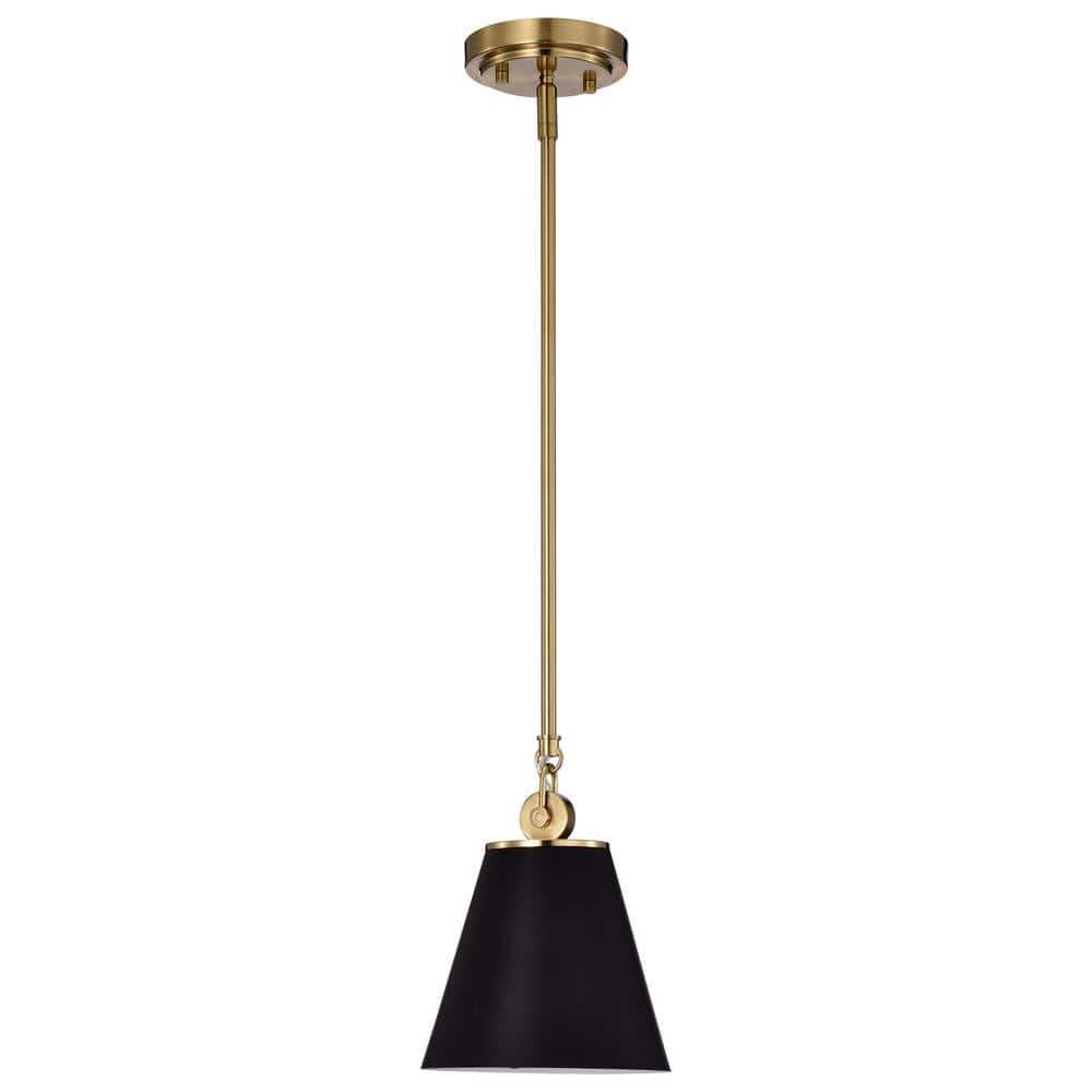 Dover Mini Pendant in Black with Vintage Brass Trim and White Lining