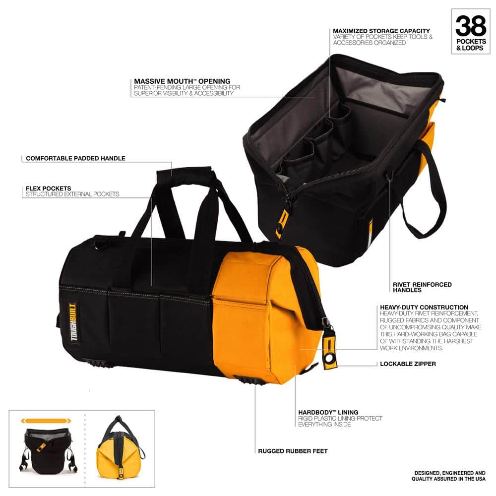 ToughBuilt 16 in. W X 10 in. H Polyester Massive Mouth Tool Bag 38 pocket