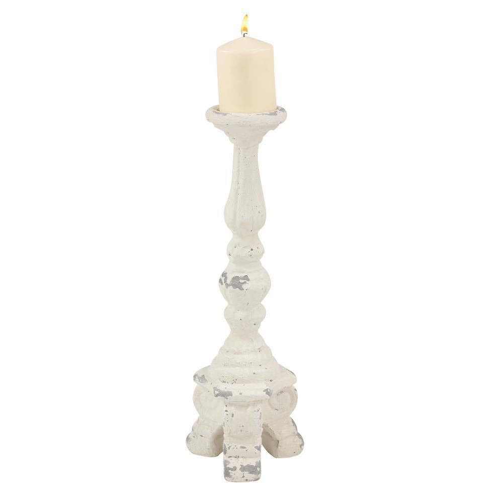 DecMode 7"W, 20"H Vintage Candlestick, White, 1 - Piece