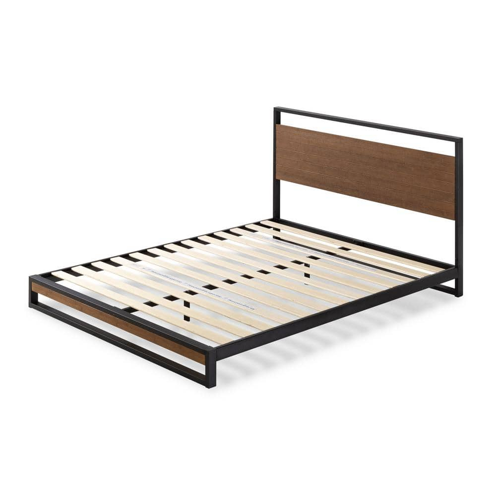 Zinus Suzanne Metal and Wood Platform Bed with Headboard / Box Spring Optional / Wood Slat Support, Full