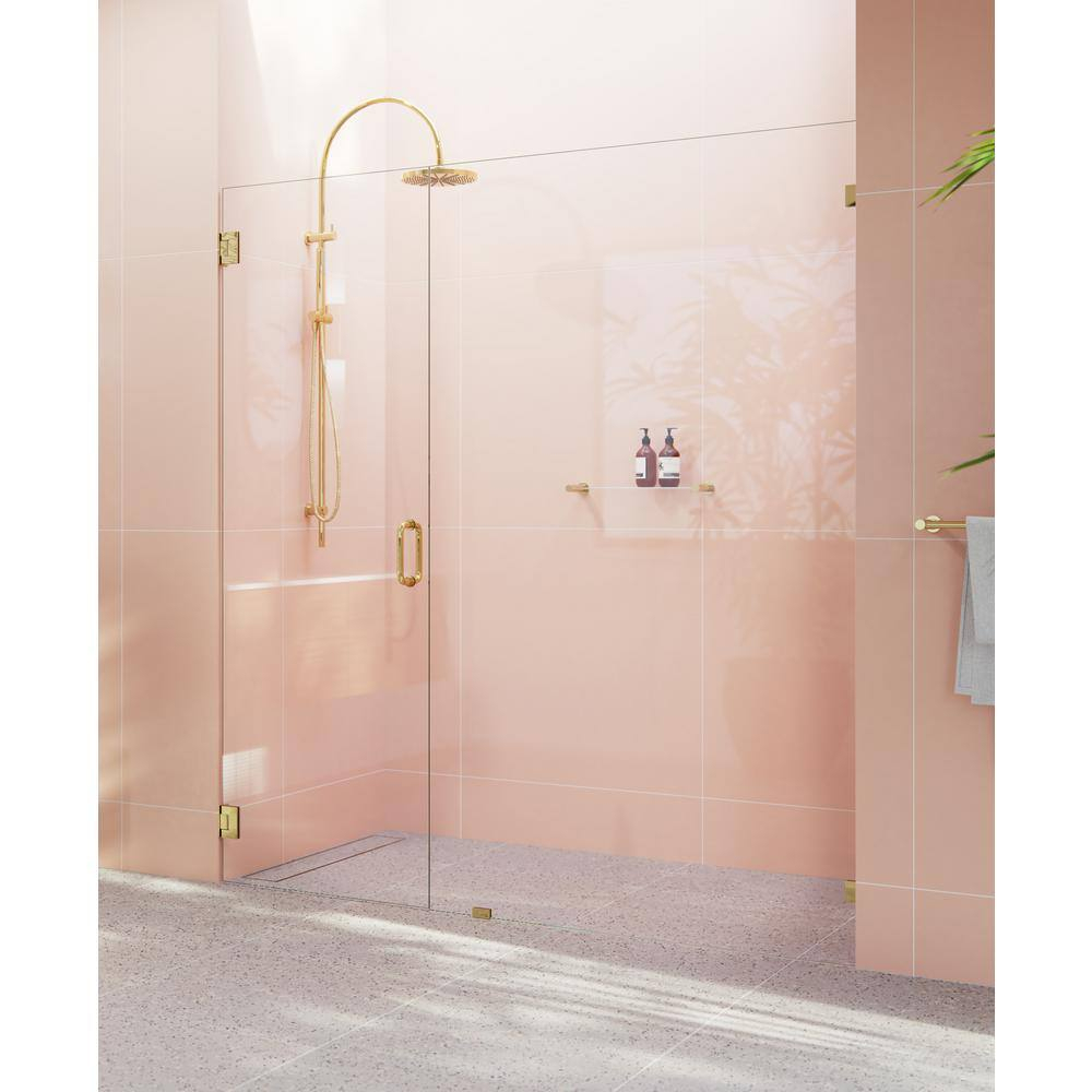 Illume 75.5 in x 78 in Frameless Polished Brass Shower Door with Clear Glass