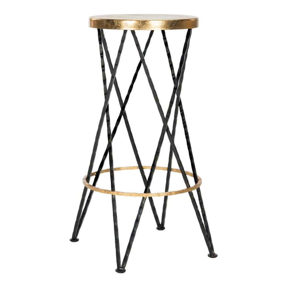 SAFAVIEH Hester Mid-Century Retro Round Top Bar Stool, Black/Gold