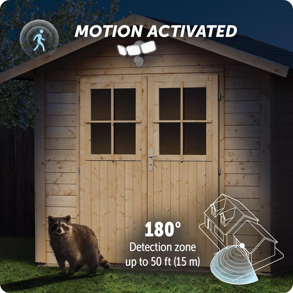 White Polycarbonate Battery Operated Triple Head LED Security Light