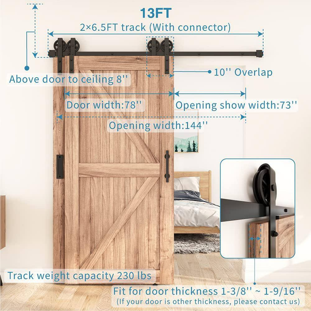 Black Wall Mount Barn Door Hardware Kit, 156 in. Track