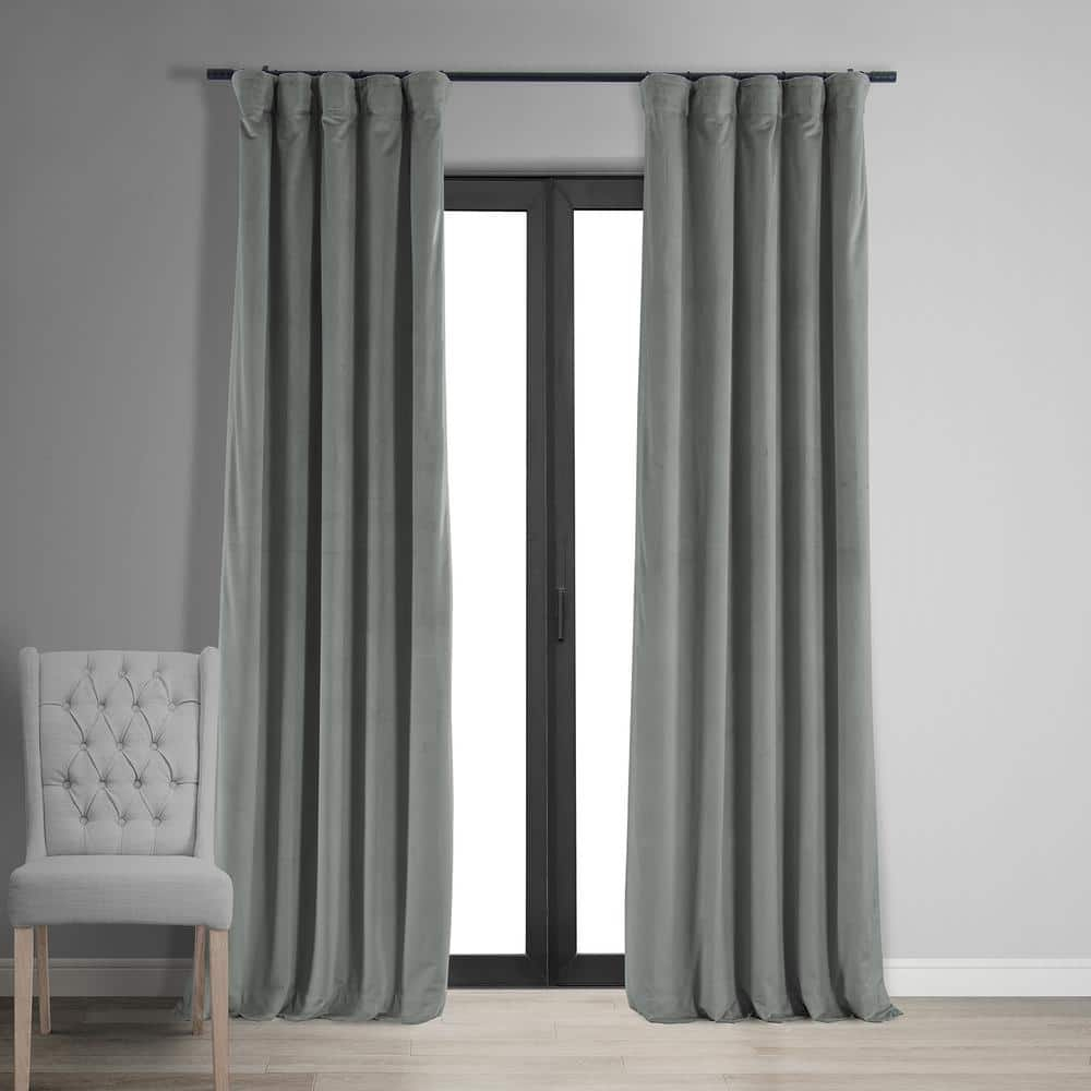 Half Price Drapes Signature Silver Grey Velvet Blackout Curtains for Bedrooms(1 Panel), 50WX 96L