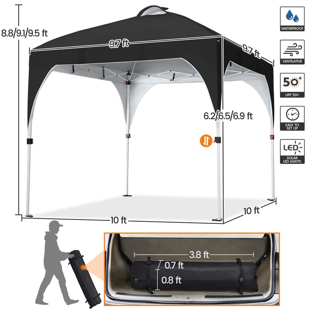 10 ft. Black Polyester Pop-Up Canopy Tent with LED Lights