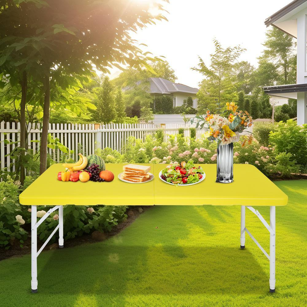 YUONAO 4ft Yellow Portable Folding Table – Heavy-Duty Foldable Table with Carry Handle for Indoor & Outdoor Use, Max Load 297LBS – Picnic, Camping, Party, BBQ