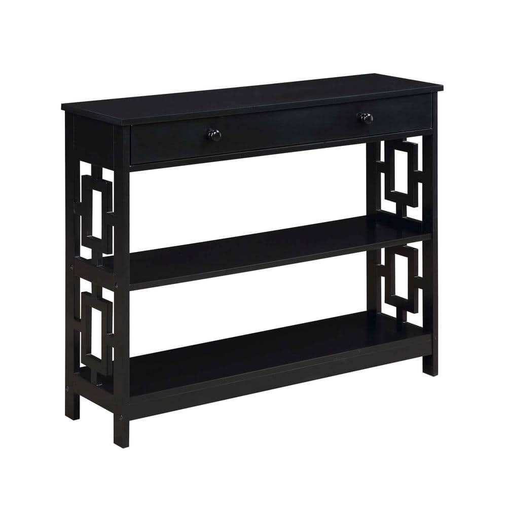 Convenience Concepts Town Square One-Drawer Console Table in Black Wood Finish