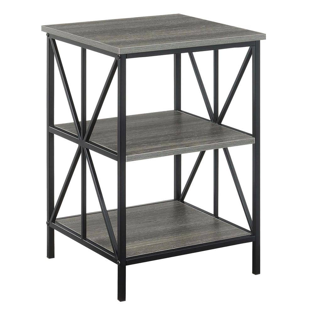 Convenience Concepts Tucson Starburst End Table with Shelves, Weathered Gray/Black