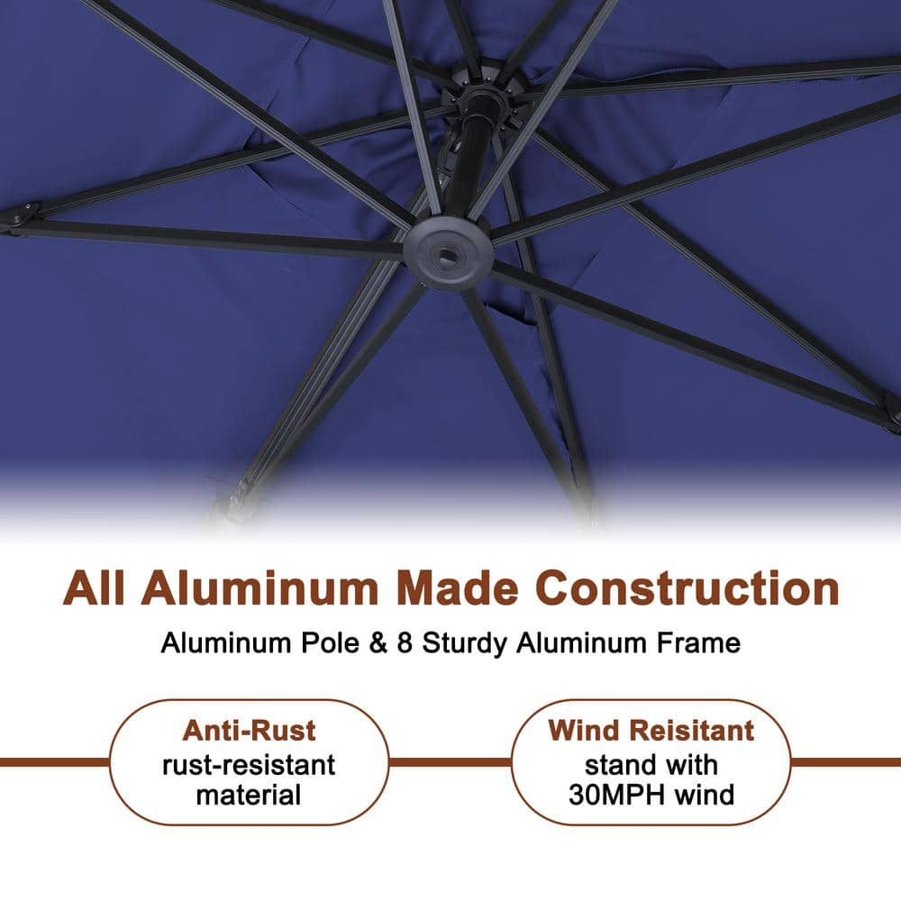 Mondawe 10x13 Ft Patio Cantilever Umbrella with Base,360° Rotation Offset and LED Light Panel,Large Rectangular Outdoor Umbrella for Pool Deck, Navy